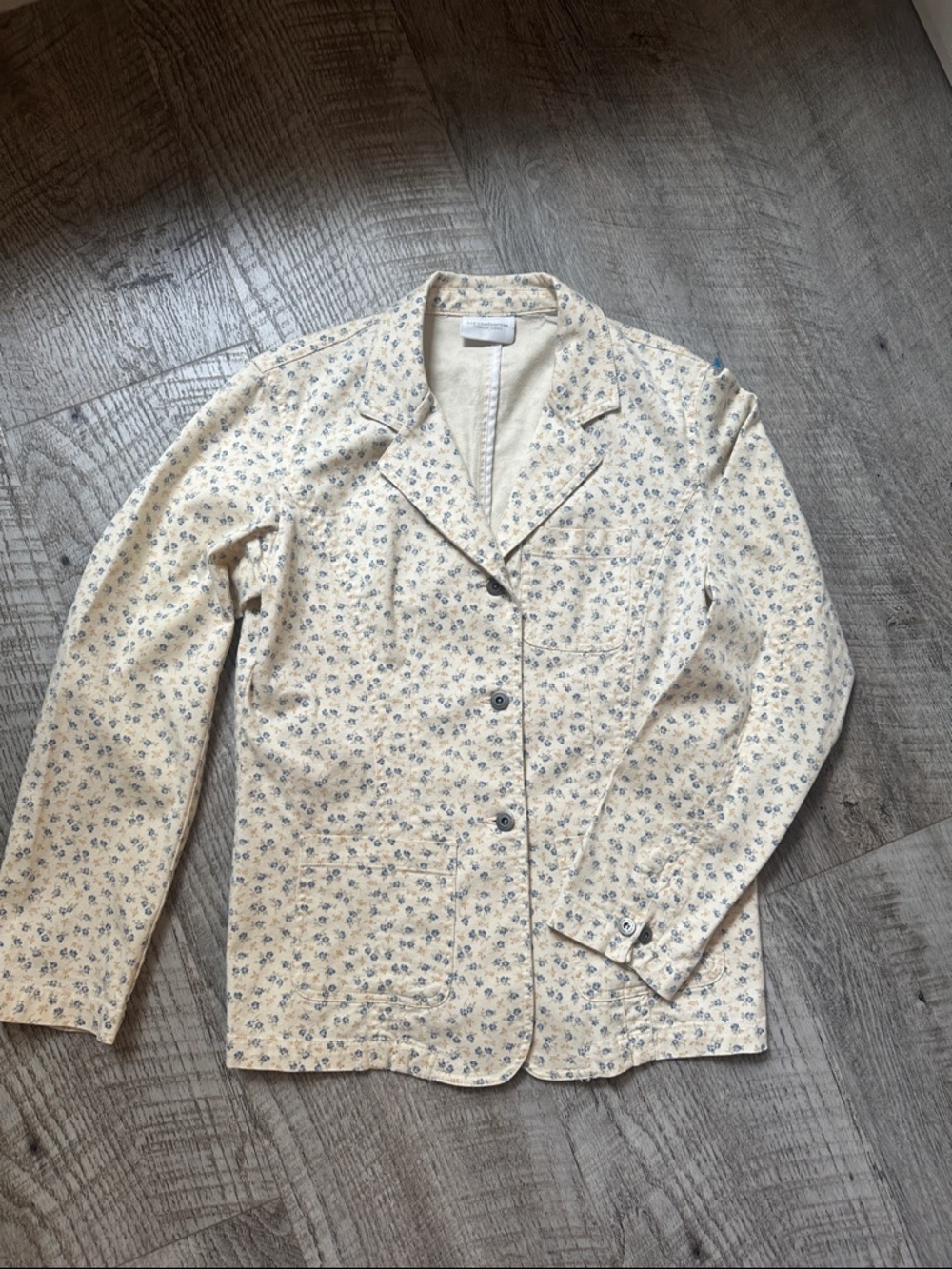 Liz Claiborne Cream Blazer Jacket with Blue Floral Print